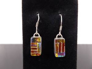 .925 Sterling Silver Multi Colored Dichroic Glass Dangle Hook Earrings