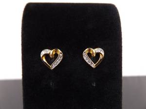 .925 Sterling Silver Diamond Heart Vermeil Post Earrings