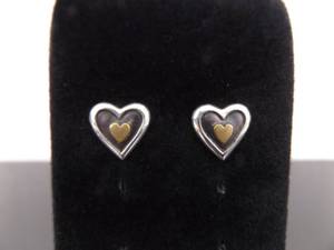 .925 Sterling Silver Duo Tone Heart Post Earrings