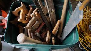 lot 52 image: Garbage can full of vintage tools