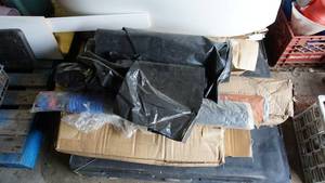 lot 92 image: Huge lot of industrial strength plastic sheeting with the longest roll  Measuring 3 feetmost look to be unused Pallet not included