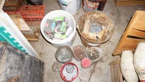 lot 99 image: Lots of assorted hardware, nails, screws etc.