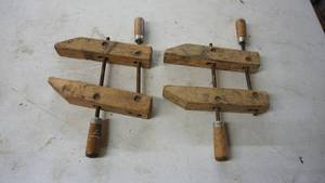 lot 107 image: Vintage JORGENSEN wood viceclamp set of two