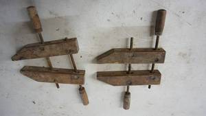 lot 108 image: Vintage JORGENSEN wood viceclamp set of two