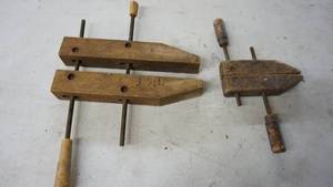 lot 109 image: Vintage JORGENSEN and Sears Craftsman wood viceclamp set of two