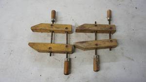 lot 106 image: Vintage JORGENSEN wood viceclamp set of two