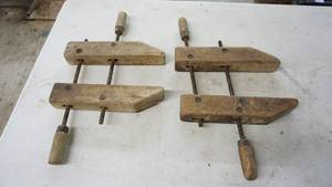 lot 105 image: Vintage JORGENSEN wood viceclamp set of two