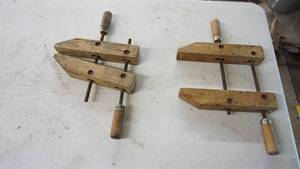 lot 104 image: Vintage JORGENSEN wood viceclamp set of two