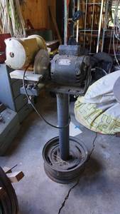lot 149 image: Black & Decker work bench grinder on custom built stand with Delco motor