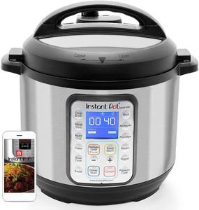 lot 77 image: Instant Pot Smart Wifi 6 Quart Multi-use Electric Pressure, Slow, Rice Cooker, Yogurt, Cake Maker, Saut, Steamer and Warmer, Brushed Stainless Steel
