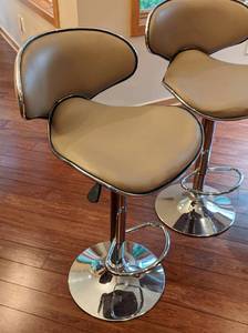 Set of Four Contemporary Tan Adjustable Swivel Barstools