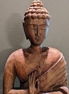 Pair of Carved Wood Buddha Figures