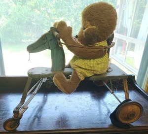 Vintage Metal Childrens Walker Toy Horse Stuffed Monkey By Taylor Go-Babi