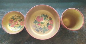 Three Pieces of Russian Hand Painted Wood Bowls