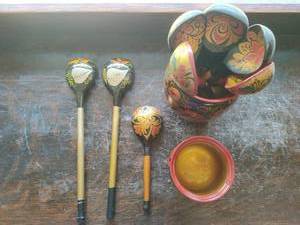 Hand Painted Russian Wood Spoons And Dishes