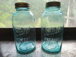 Pair Of Vintage Blue Ball Jars