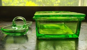 Two Pieces Of Vintage Vaseline Glass