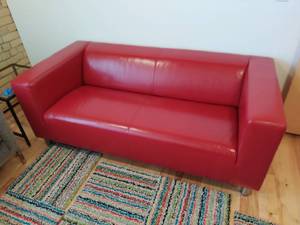 Red Leather Or Vinyl Loveseat Couch