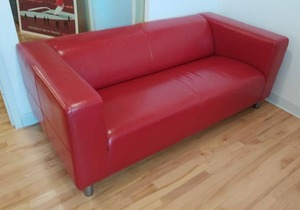 Red Leather Or Vinyl Loveseat Couch