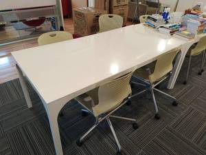 White Office Table With Four Chairs