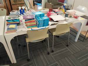 White Office Table With Four Chairs
