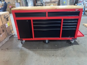 Milwaukee 61 in. 11-Drawer1-Door 22 in. D Mobile Workbench with Sliding Pegboard Back Wall in RedBlack