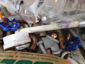 Tote of Bolts & Plumbing items - Fittings, Copper and PVC