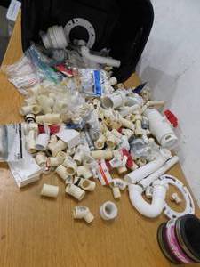 Tote of assorted PVC Plumbing fittings, Huge Mix