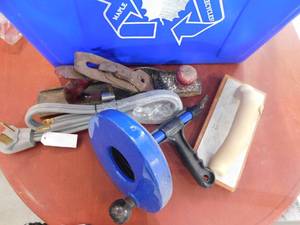 Assorted tote lot of tools & supplies