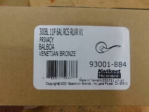 (3) Kwikset Balboa Venetian Bronze Privacy BedBath Door Handle with Microban Antimicrobial Technology and Lock