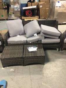Wicker Gray Patio conversation  Set - Includes Patio Sofa, Cushions, Foot Rests- Open Item- Review all pictures