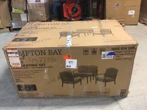 Hampton Bay Laurel Oaks Black 4-Piece Steel Outdoor Patio Conversation Seating Set with CushionGuard Putty Beige Cushions - Open Box - Review all pictures