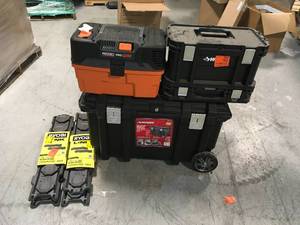 Mix Lot of Assorted Storage Boxes and Storage Accessories - Husky, Ridgid, Ryobi- Open Boxes - Review all pictures