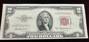 Uncirculated 1953-A Red Seal $2 Note