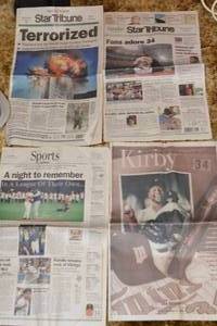 lot 204 image: Star Tribune Papers, 911 issue and Kirbey Pucket issues