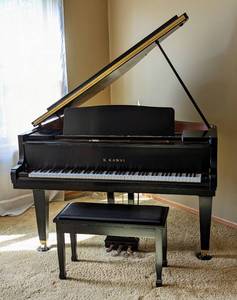 lot 1 image: Kawai Black Satin Baby Grand Piano