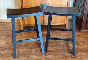 lot 15 image: Pair of Black Painted Wood Stools