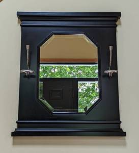lot 18 image: Pottery Barn Black Entryway Mirror with Dual Hooks