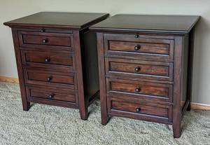 lot 31 image: Pair of Pottery Barn Wood Nightstands
