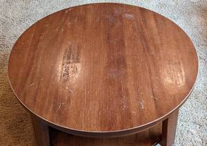 lot 37 image: Pottery Barn Round Wood Coffee Table