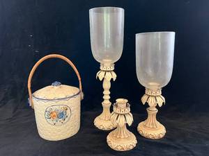 lot 28 image: German Ceramic Pot & Candlesticks