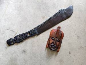 lot 116 image: Hand carved wooden machete from Afr...