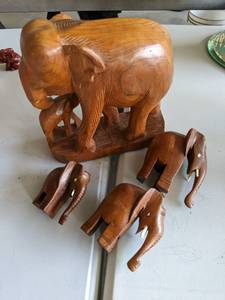lot 129 image: Large wooden elephant figurine and ...