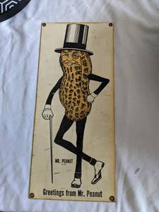 lot 147 image: Vintage 715metal Mr Peanut sign...