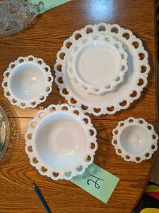 lot 21 image: 6 pc. White Glass Serving Dishes...