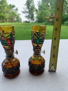 2 Small Mini Oil Lamps multi color