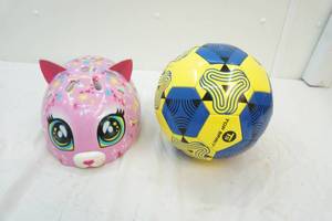 soccer ball and girls bike helmet