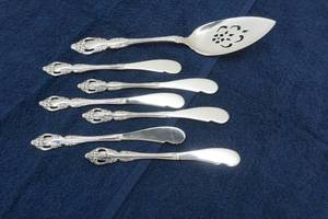 sterling knives and cake server