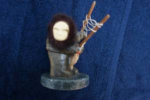 marble Inuit fisherman figurine