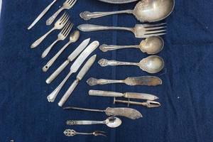 W.M. Rogers silver tray and silverware